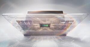 Ilustración de una laptop con vista de sus componentes internos y un chip NVIDIA.
